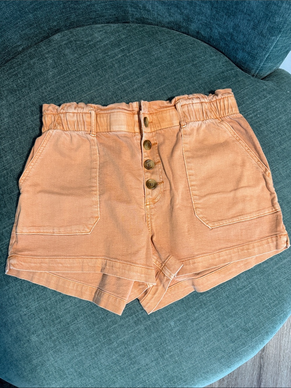 High-Waist Peach Paperbag Shorts with Button Front